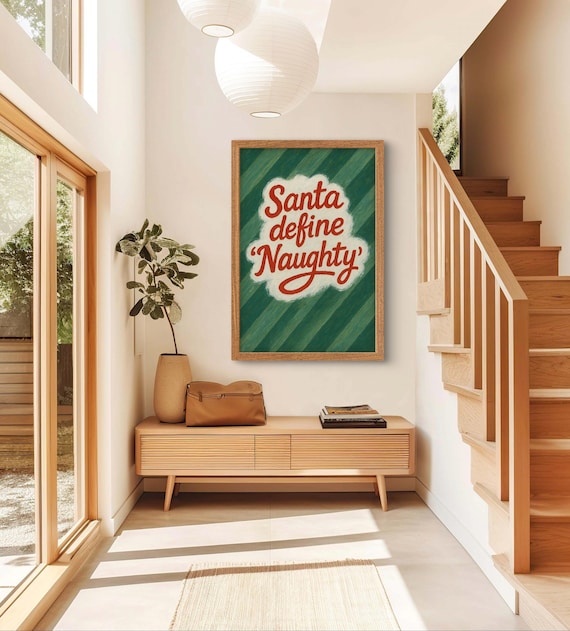 Santa Define Naughty Funny Christmas Quote Red Green Holiday Sign Poster