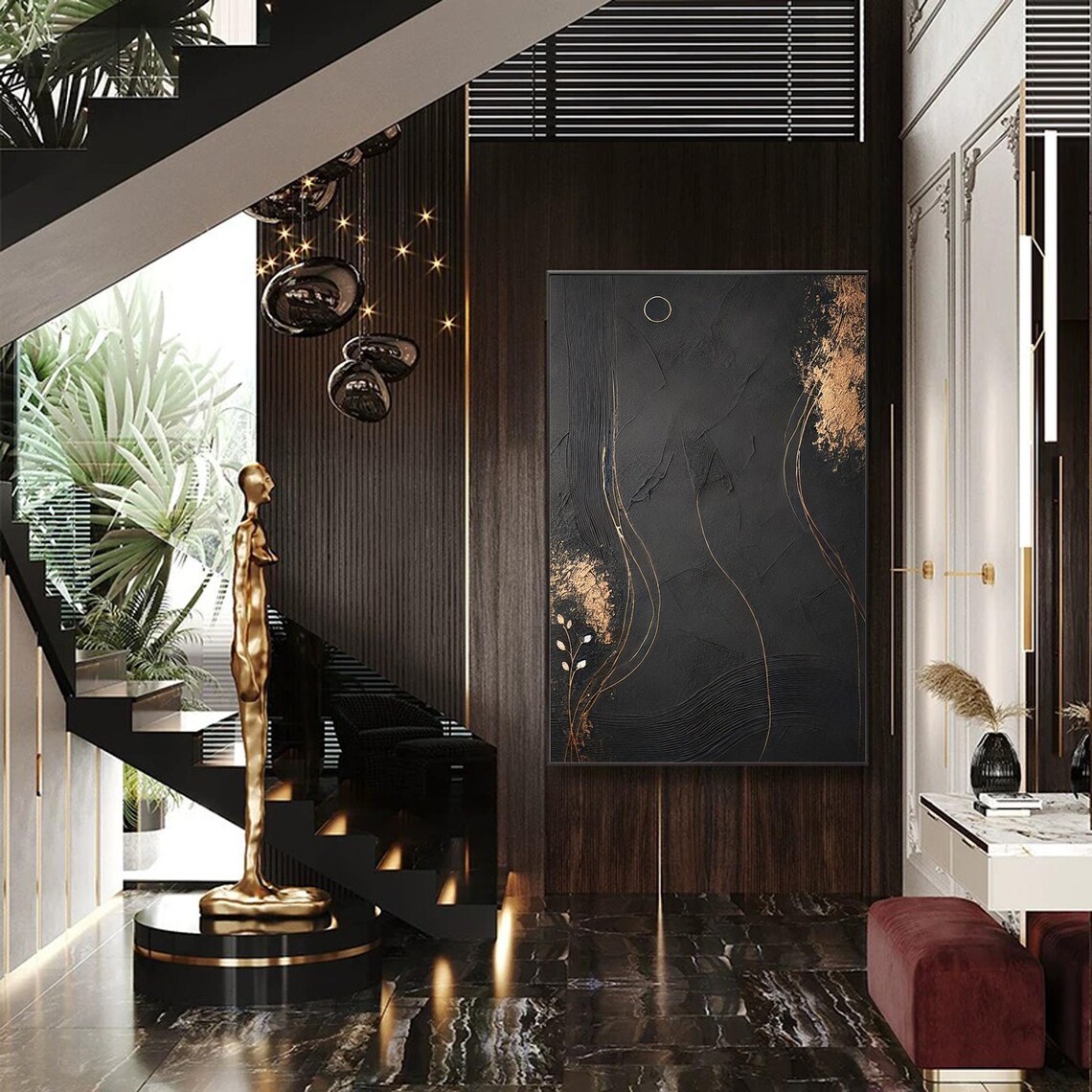 Black Gold Abstract, Modern Geometric Wall Art - Image 2