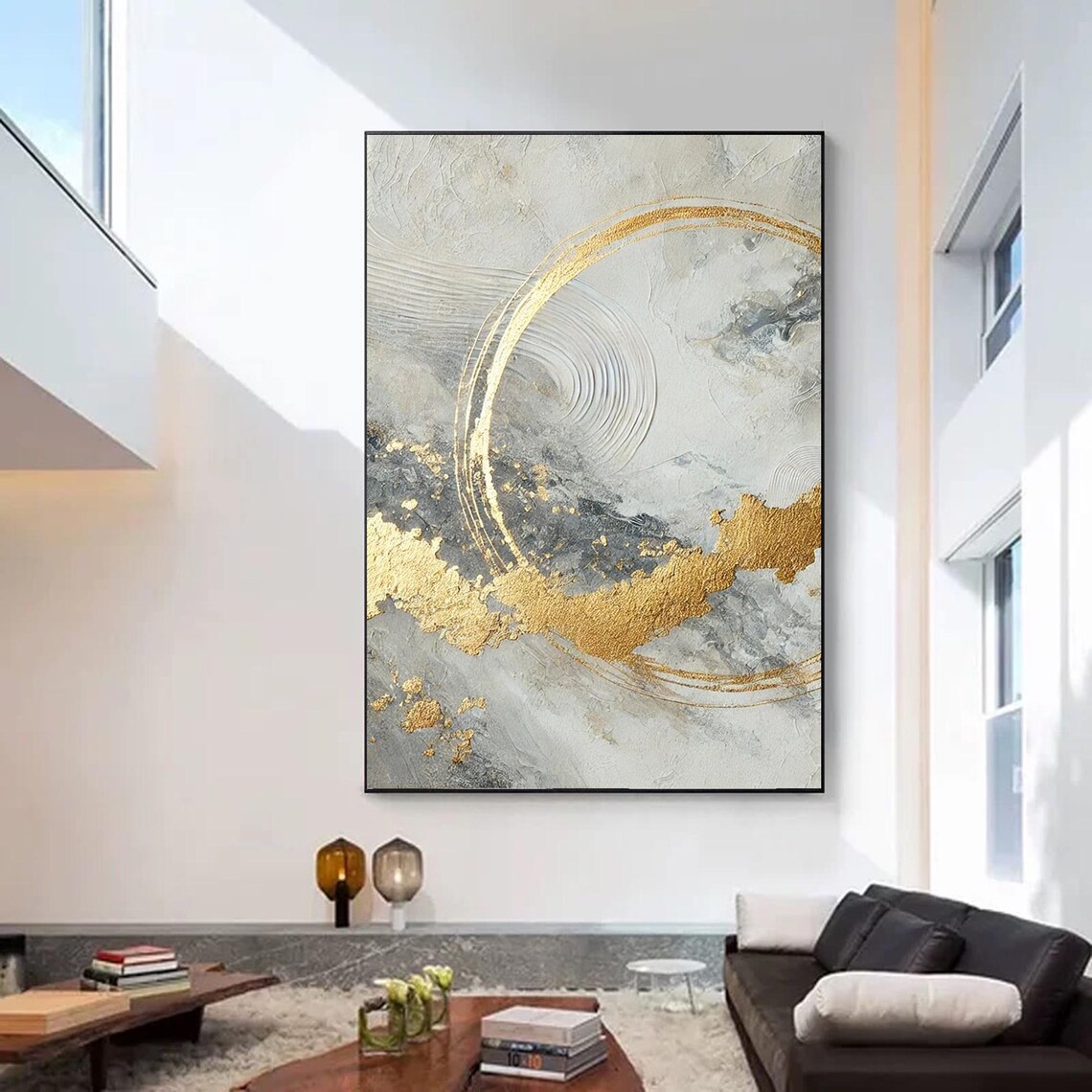 Abstract Gold And Gray Textured Painting - Image 4