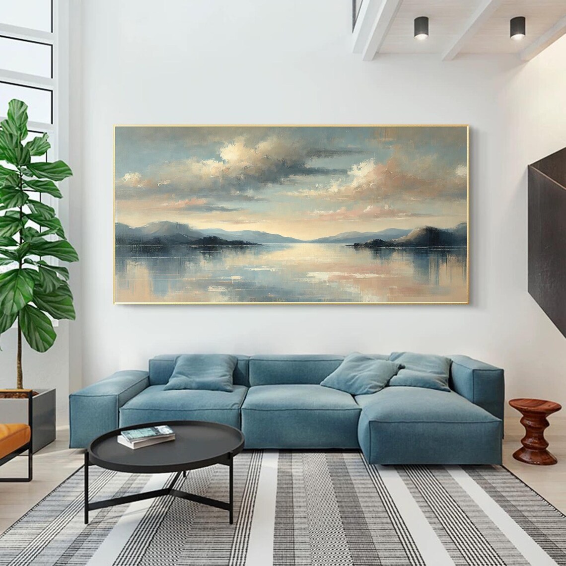 Abstract Lake Mountain, 3D Textured Landscape Painting