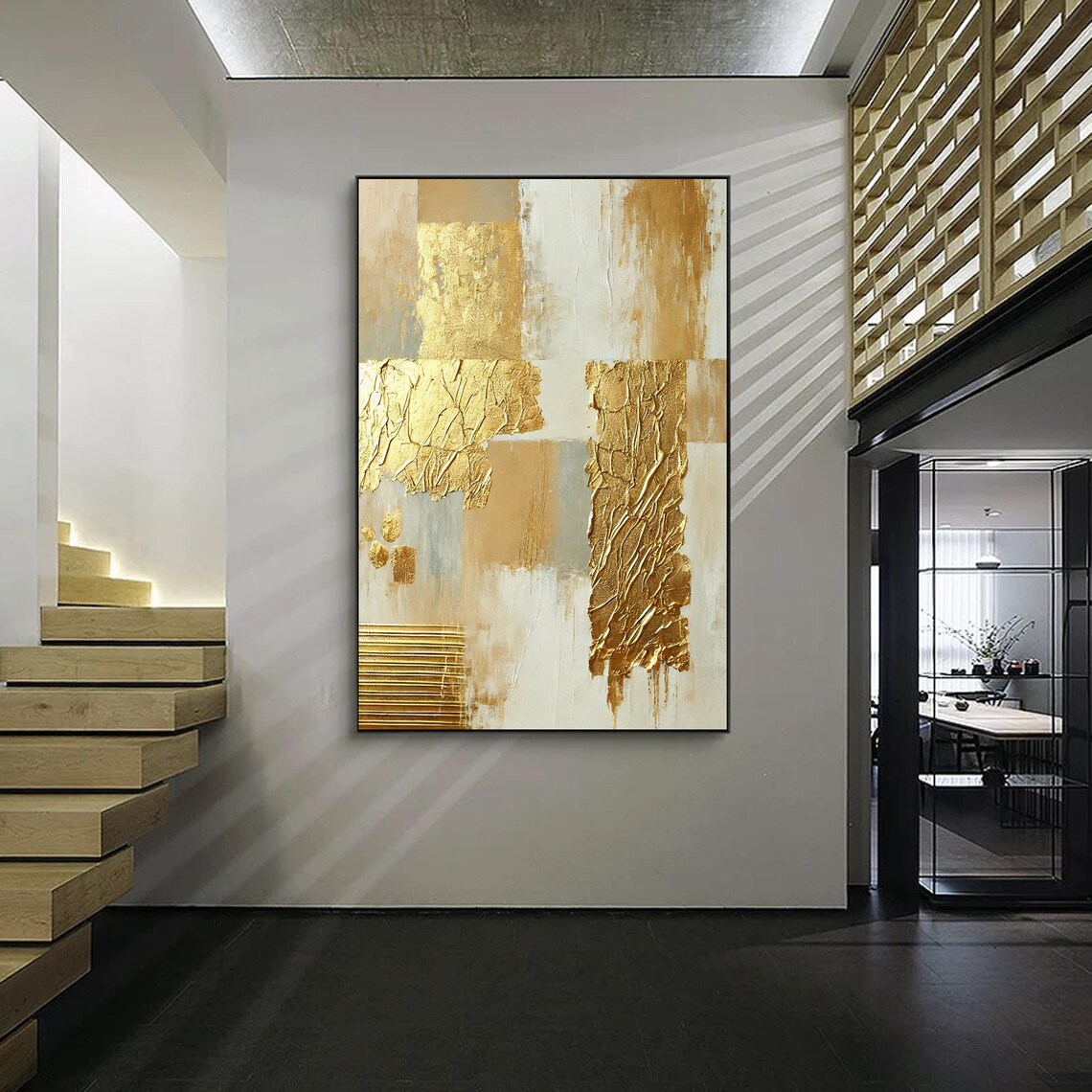 Gold Abstract Textured Wall Art, Modern Minimalist