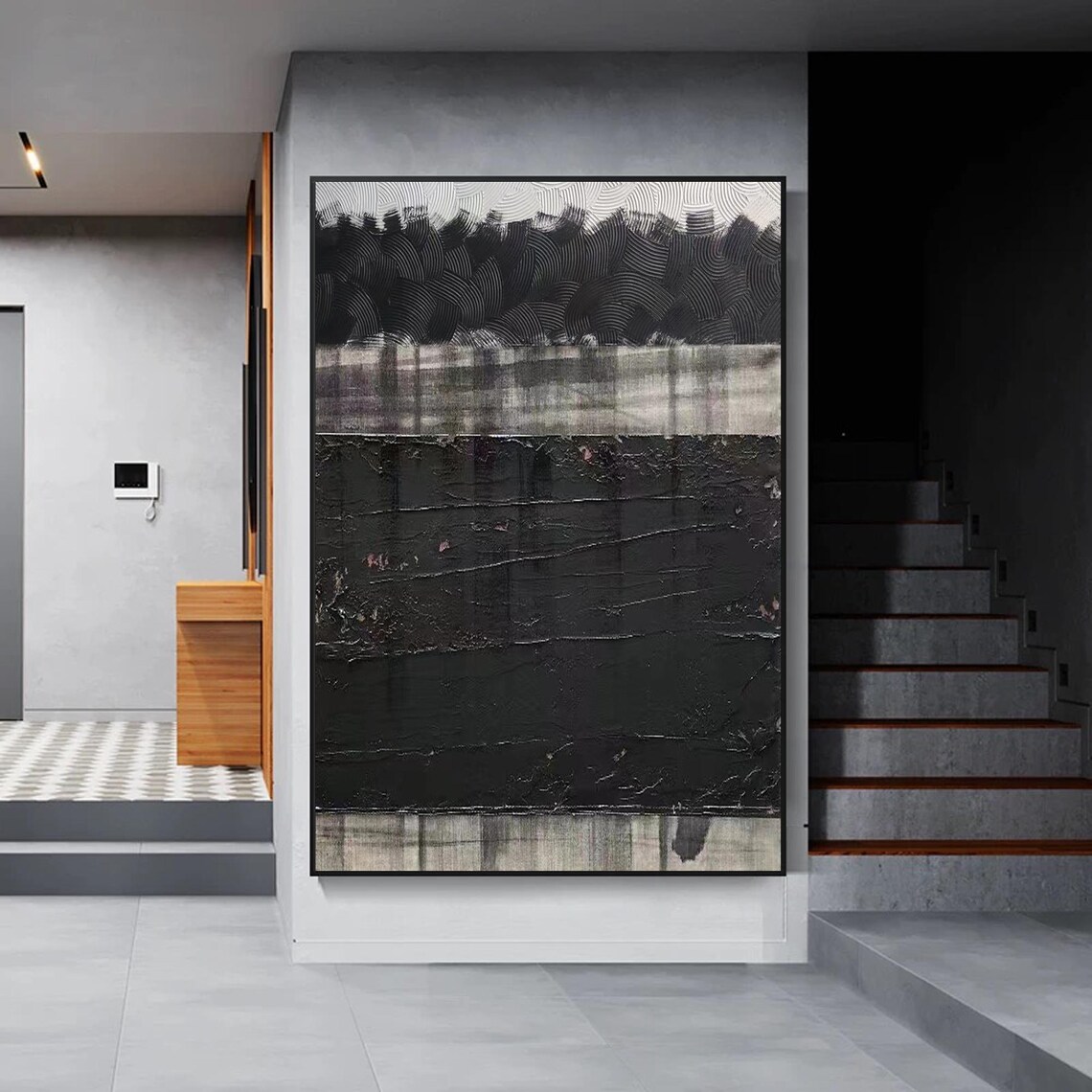 Black And Gray Abstract Wabisabi, Minimalist Decor - Image 2