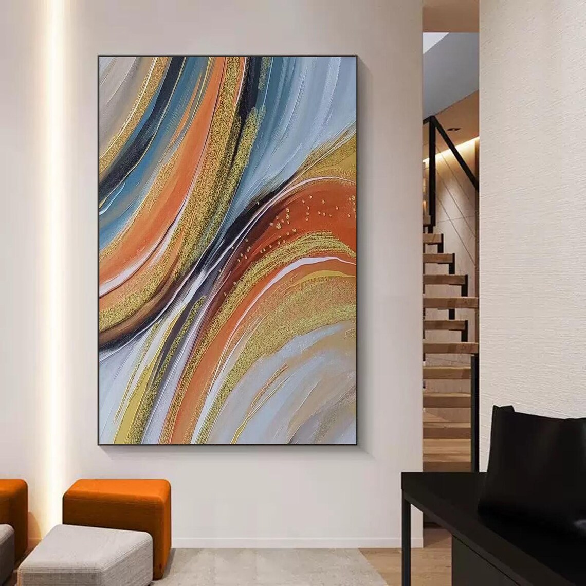 Gold Abstract Wall Art, Contemporary Painting - Image 2