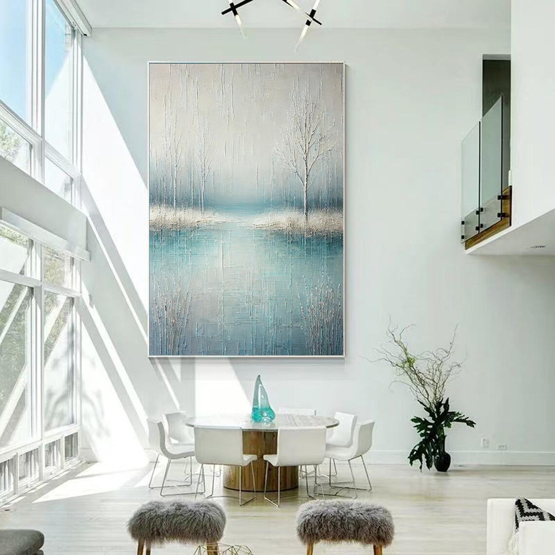 Forest Lake Abstract Landscape, Minimalist Nature Decor - Image 4