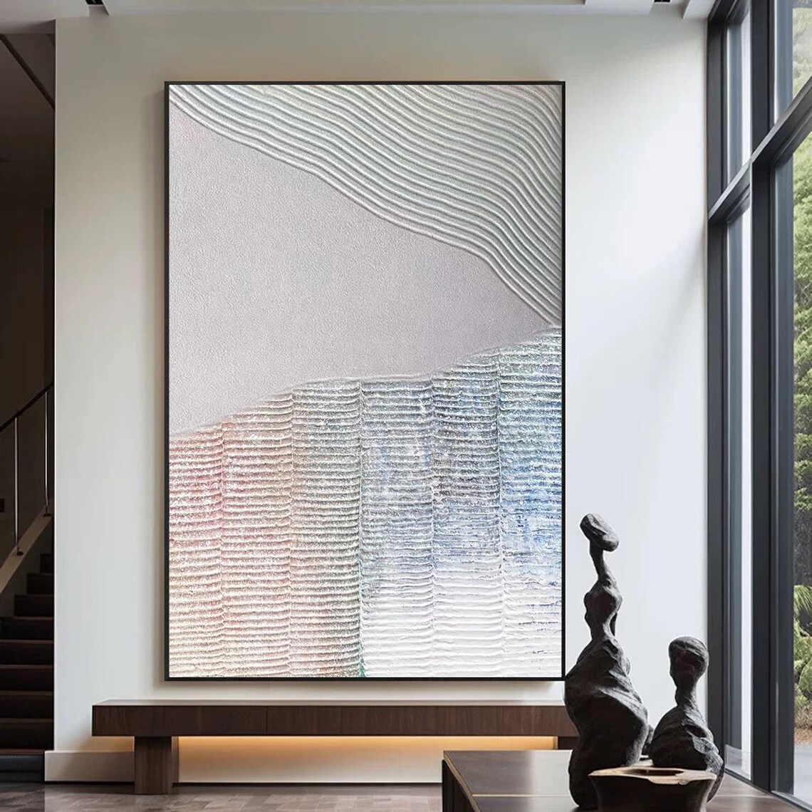 Gray Beige Abstract Wabisabi 3D Textured Painting - Image 2