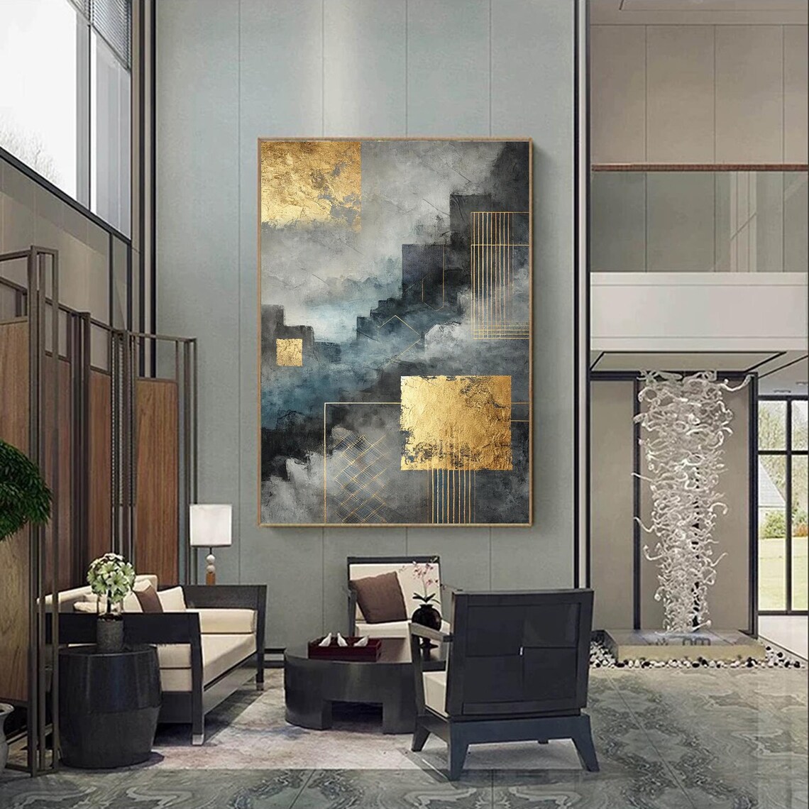 Abstract Geometric Textured Painting, Luxury Decor - Image 2