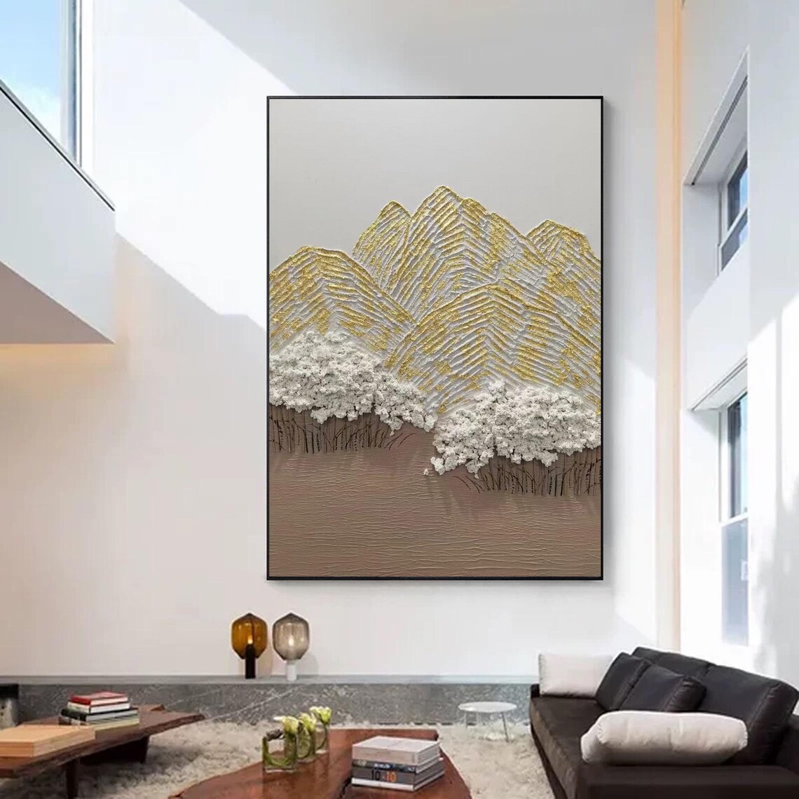Gold Mountain Forest, Textured Abstract Painting - Image 3