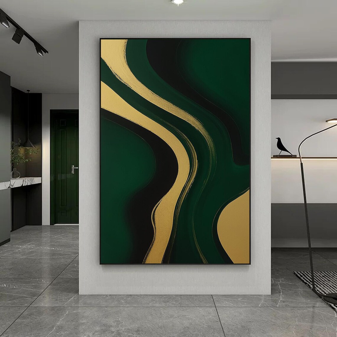 Original Abstract Green Gold Textured Painting