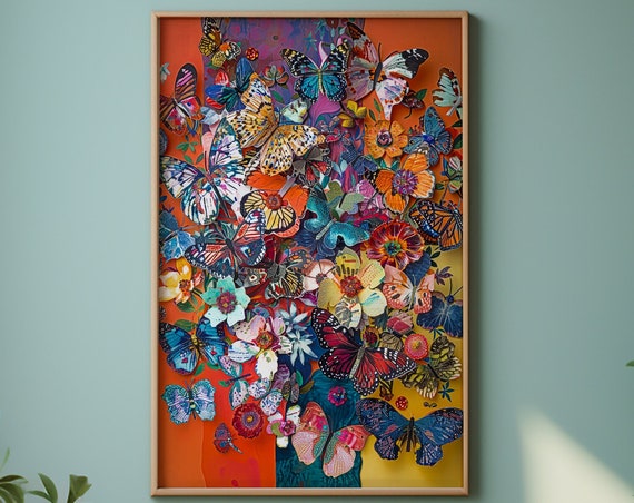 Colorful Maximalist Print Butterfly Collage Maximalist Art Print Lively Home Decor Instant Art