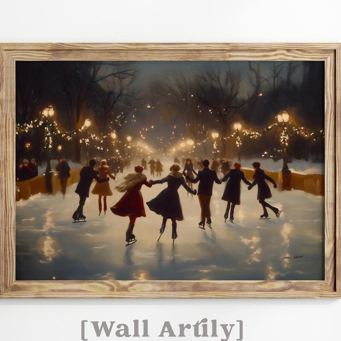 Vintage Couples Ice Skating On A Frozen Rink At Night Poster - Image 7
