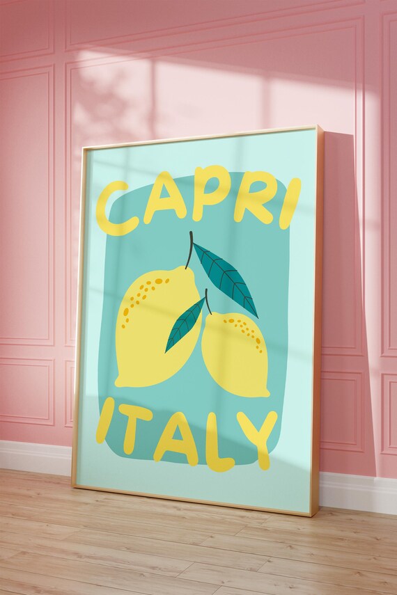 Capri Italy Lemon Citrus Girly Retro Italian Travel Wall Poster
