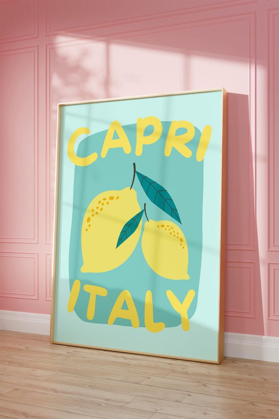Retro Capri Italy Travel Poster Italian Citrus Lemon Print Girly College Dorm Room Decor Apartment Trendy Wall Art