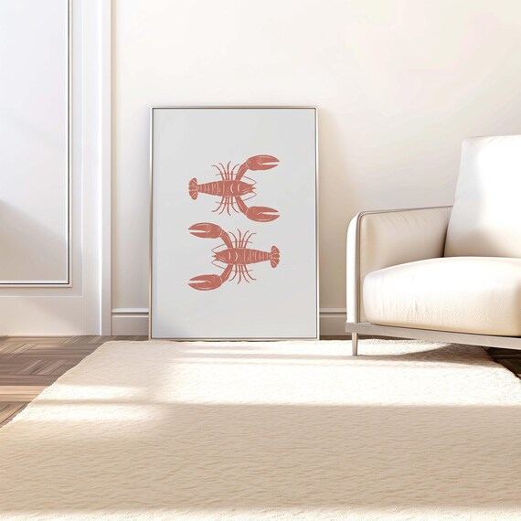 Lobster Wall Art Print Coastal Decor Beachy Poster Minimalist Fisherman