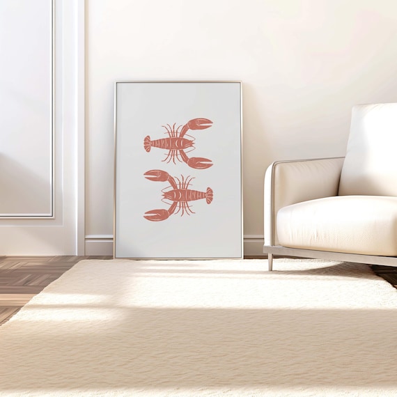Terracotta Lobster Pair Minimal Coastal Beach House Art Print