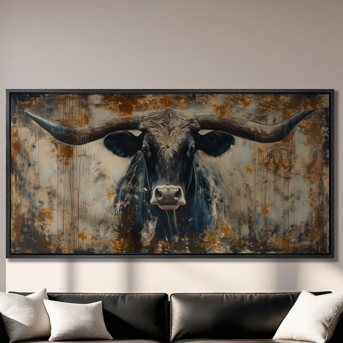 Rustic Bull Painting, Abstract Longhorn Art Print