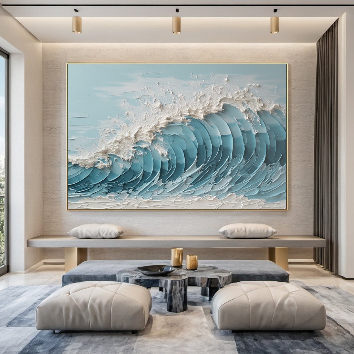Turquoise Curling Wave White Foam 3D Texture Ocean Painting Wall Art - Image 5