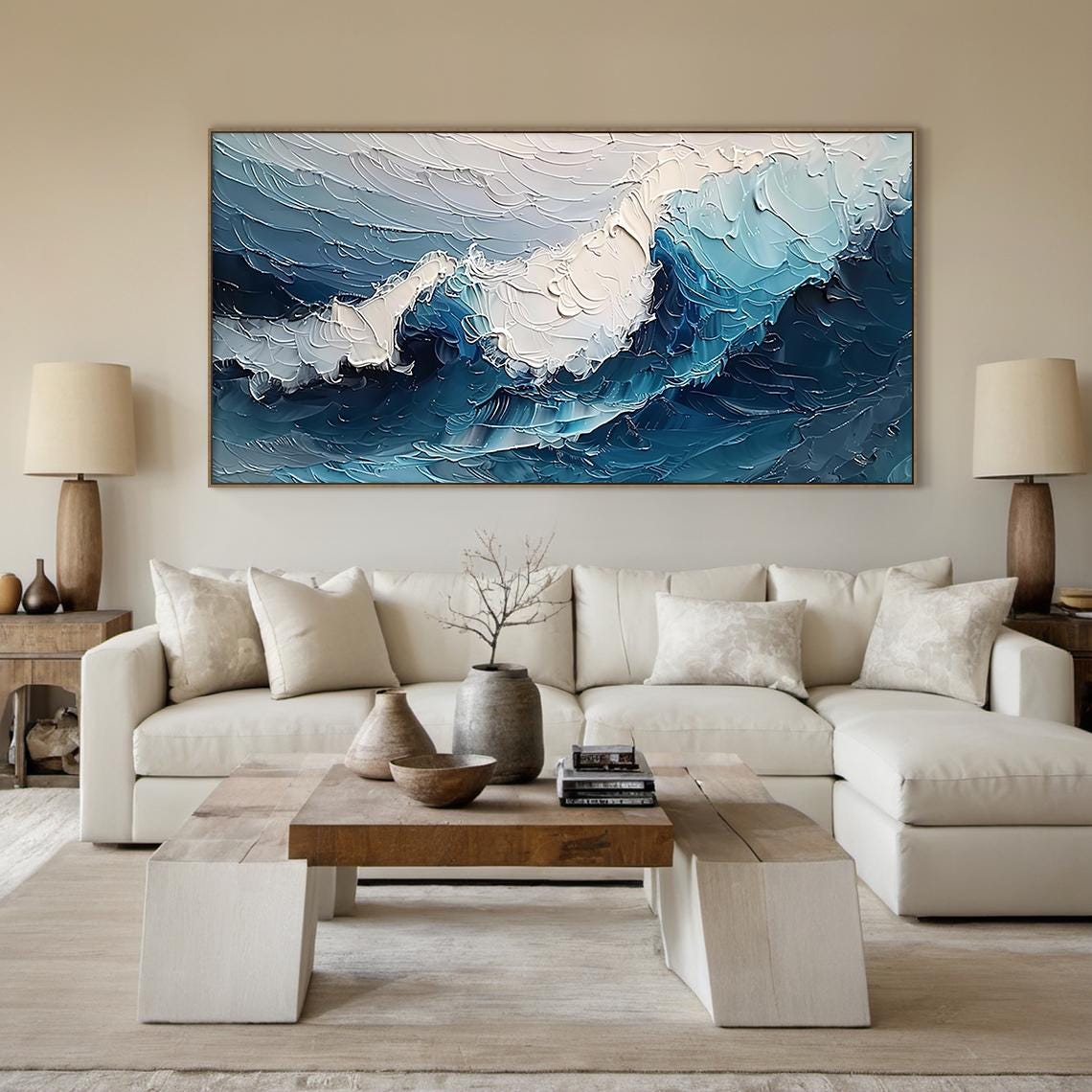 Deep Blue Ocean Wave Swirl Textured Painting White Foam Sea Art Poster - Image 4