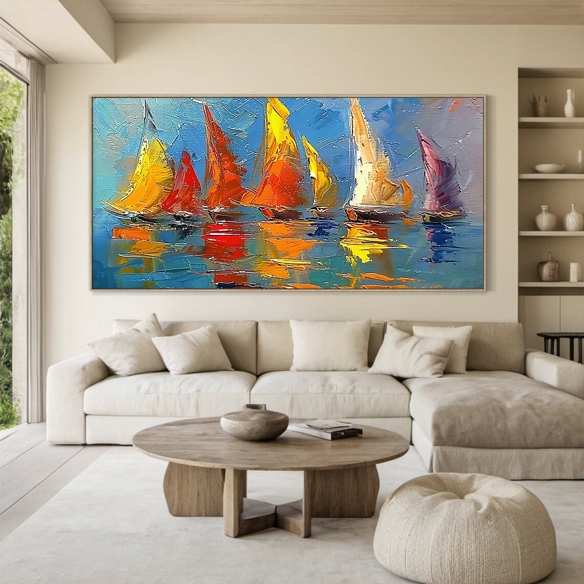 Colorful Sailboats On Blue Water Impasto Regatta Seascape Poster - Image 2