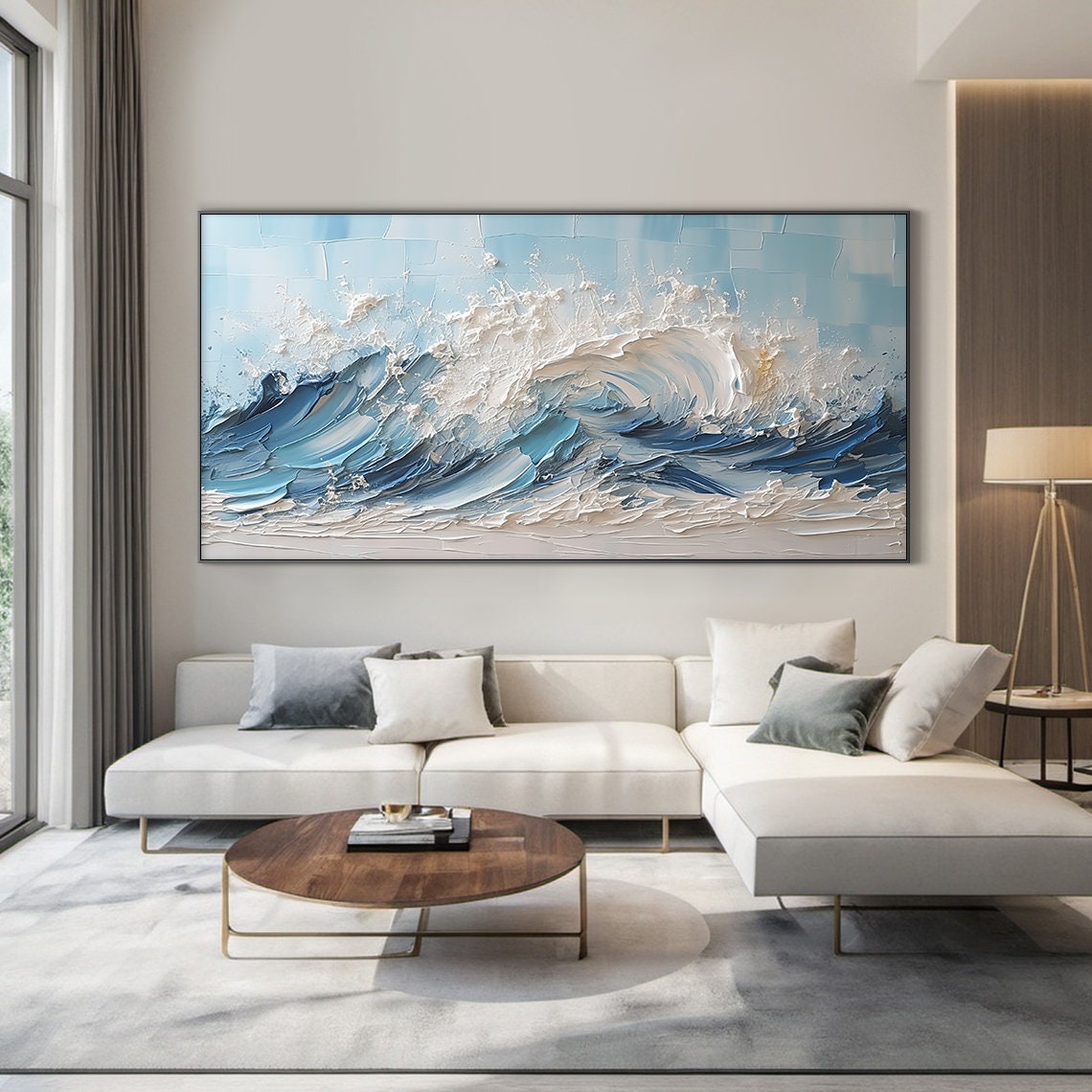 Crashing Blue Ocean Waves White Foam Impasto Abstract Art Poster - Image 2