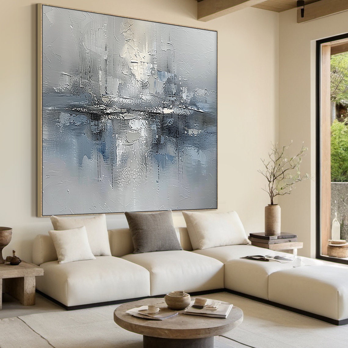 Light Blue Grey Misty Abstract Soft Textured Modern Art Poster - Image 5