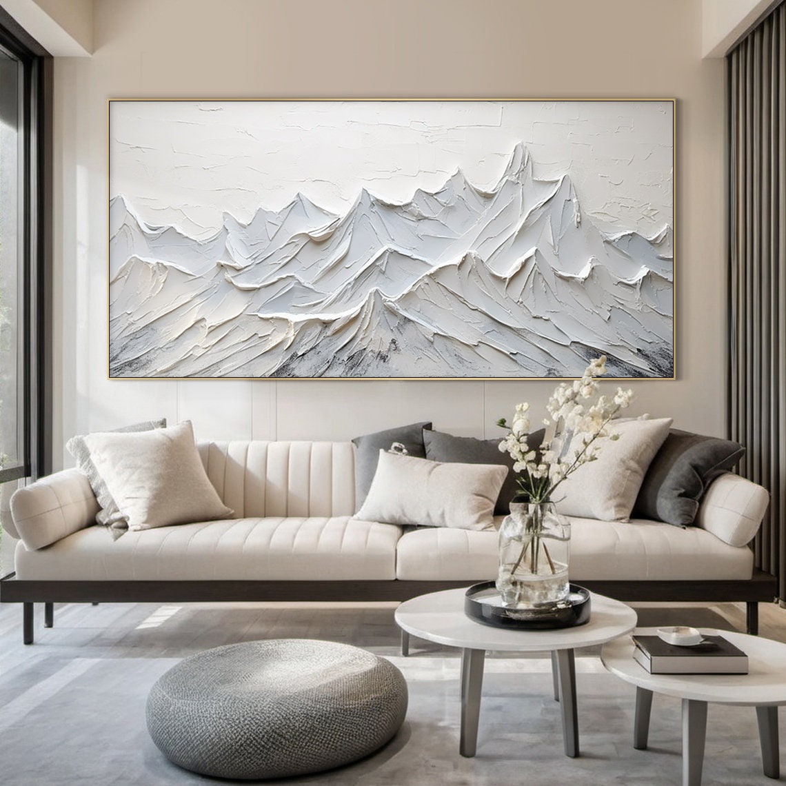 Large Grey Abstract Mountains Oil Painting Beige 3d Textured Mountains Landscape Handmade Painting Modern Natural Living Room Art - Image 4