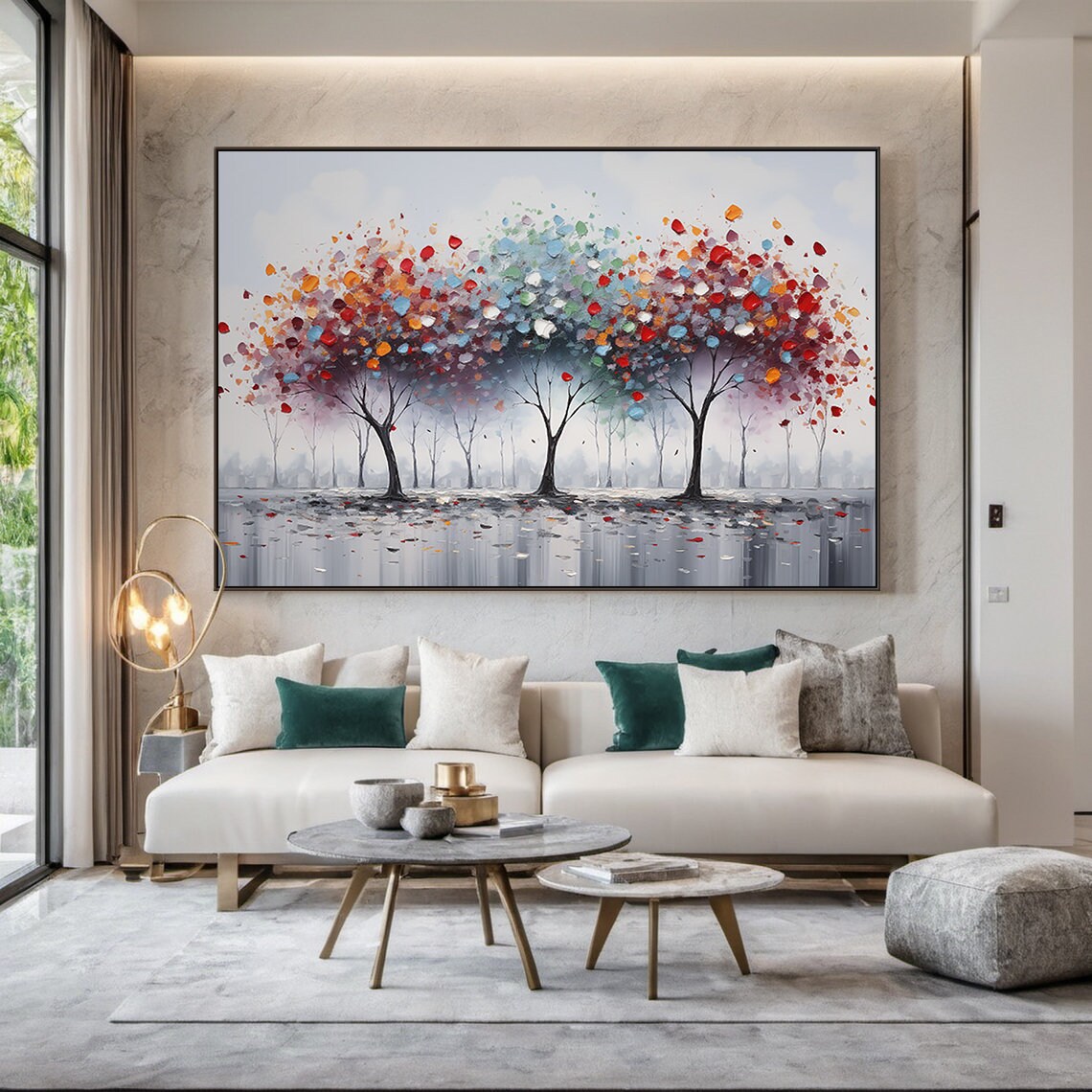 Colorful Palette Knife Flower Trees Red Blue Abstract Art Poster - Image 4