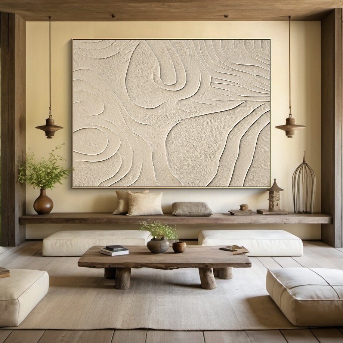 Beige Textured Swirl Abstract Topographic Organic Minimal Poster - Image 3