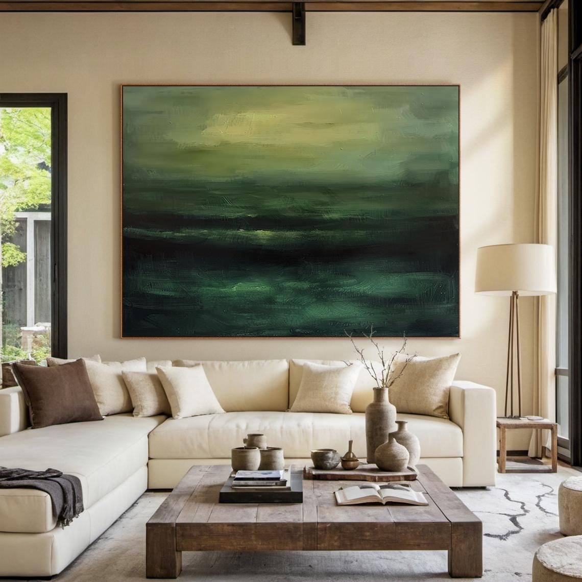 Misty Green Abstract Landscape Painting Atmospheric Modern Wall Art - Image 6