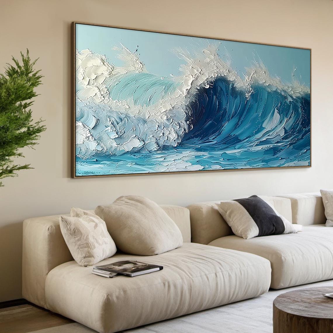 Blue White Crashing Curl Wave Impasto Dynamic Ocean Sea Poster - Image 4