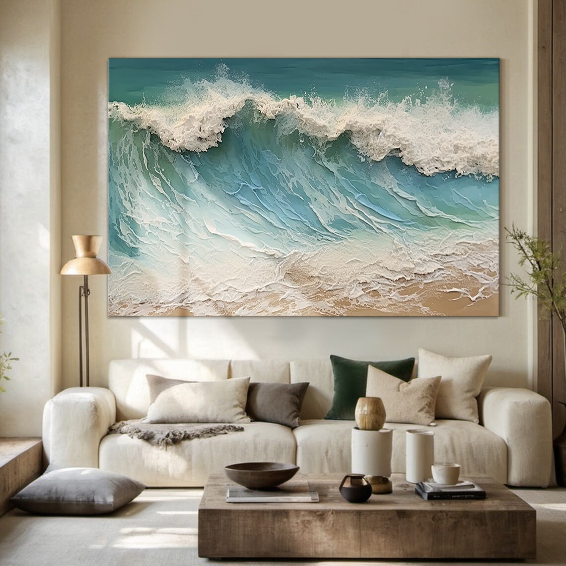 Turquoise Ocean Wave Textured Painting White Foam Sea Art Print Poster - Image 2