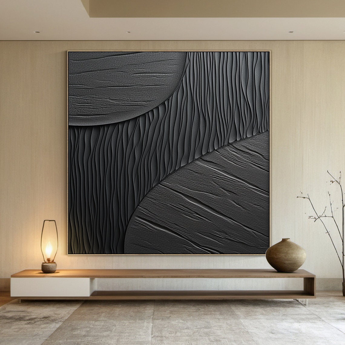 Black Abstract Painting Black Wabi Sabi Wall Art Large Black Wall Art Black Textured Hand Painting Neutral Wall Decor Art - Image 6