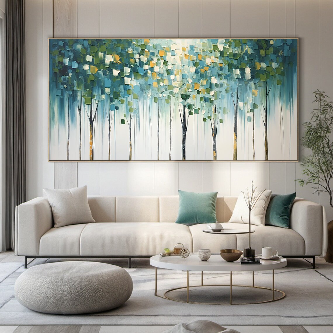 Large Original Green Forest Oil Painting Abstract Texture Wall Painting Modern Living Room Art Natural Landscape Handmade Painting