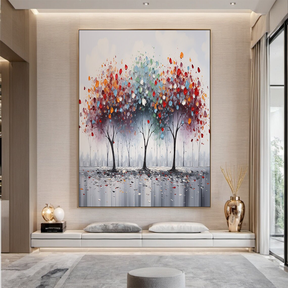 Colorful Palette Knife Flower Trees Red Blue Abstract Art Poster - Image 6