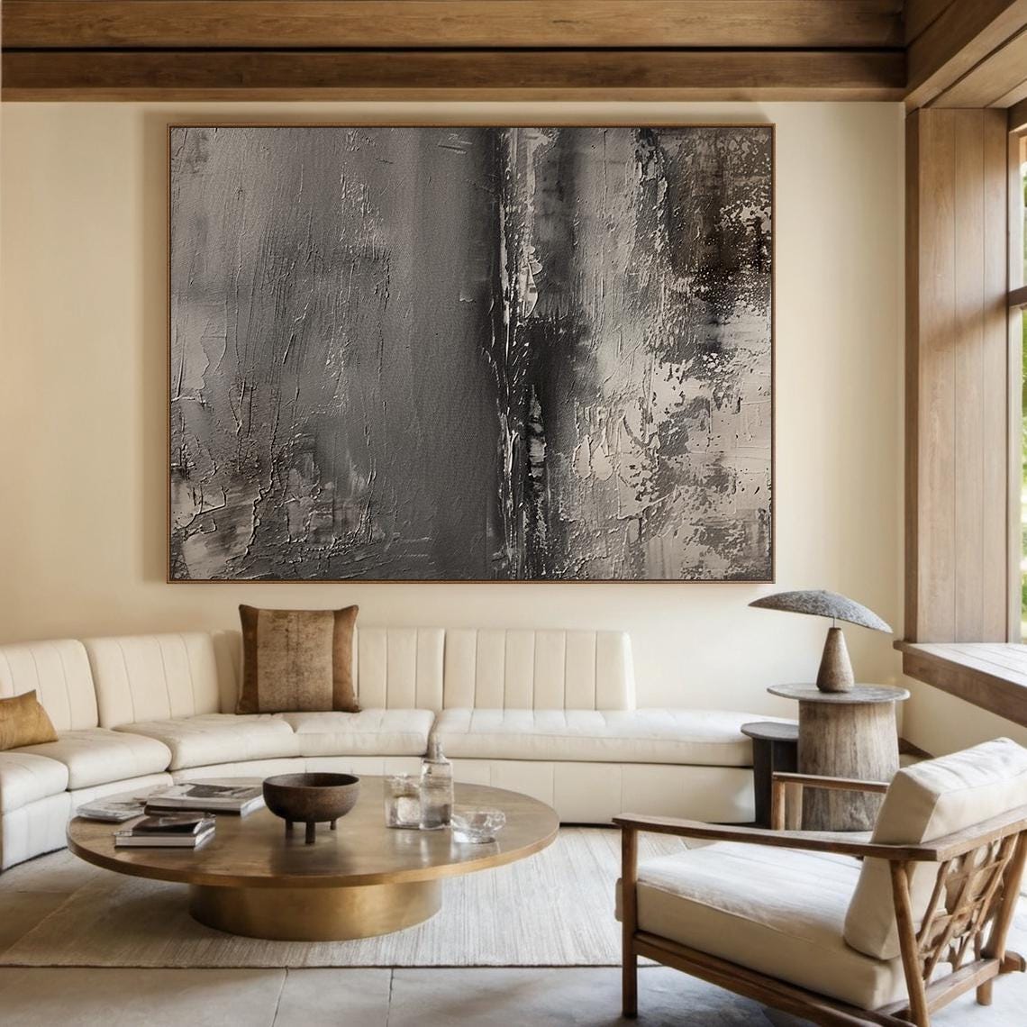 Gray Abstract Oil Painting Decorative Painting Black Simple Wall Painting Beige Abstract Art Modern Home Decor Handmade Gift - Image 6