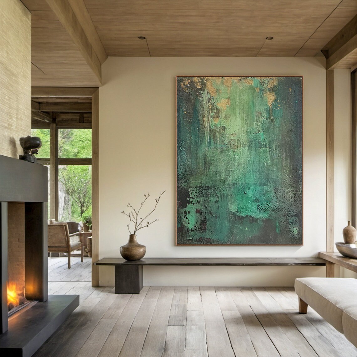 Green Minimalist Painting, Abstract Texture Art - Image 5