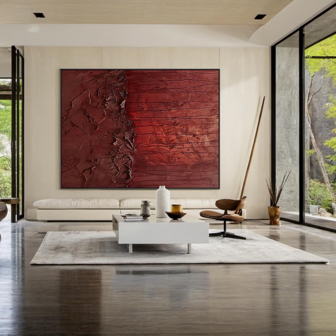 Red Abstract Oil Painting, Modern Living Room Art Print - Image 2