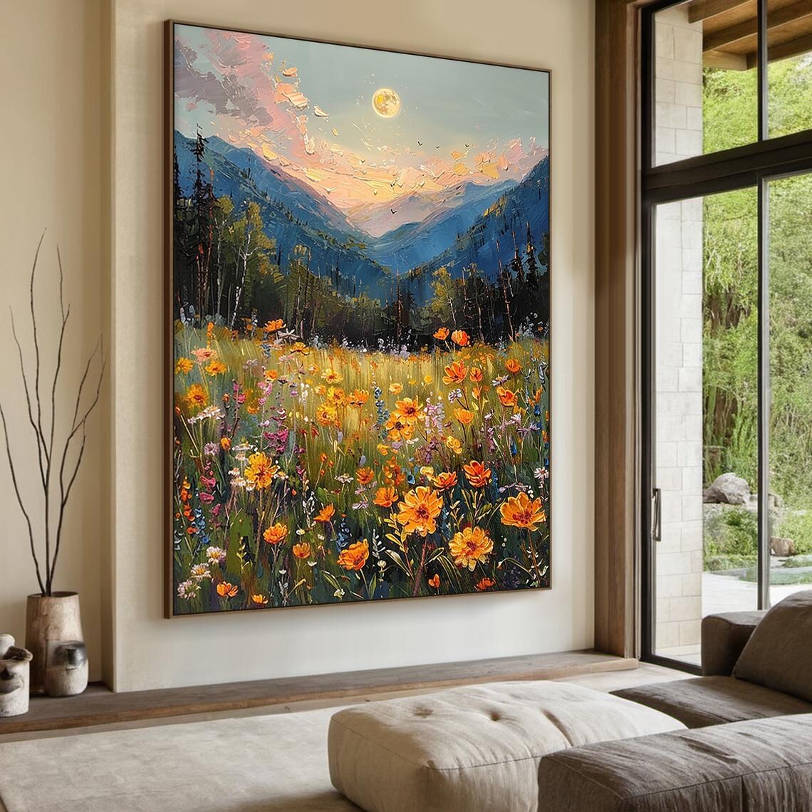 Wildflower Meadow Mountain Landscape Painting Sunset Floral Art Poster - Image 6