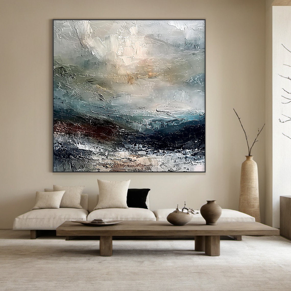 Soft Blue Grey Misty Abstract Gentle Washed Modern Art Poster - Image 5
