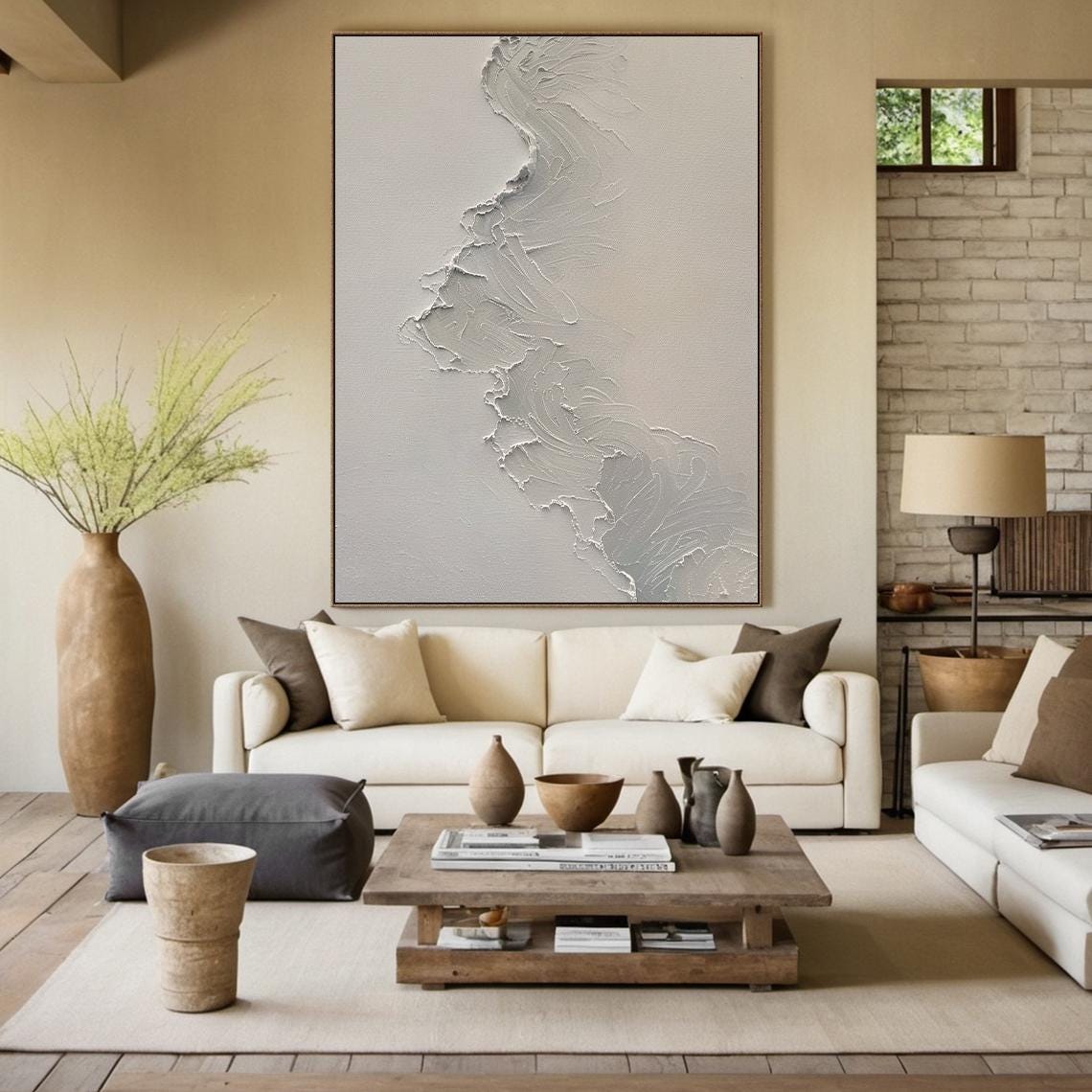 Beige Khaki Abstract Painting Wavy Shoreline Line Minimalist Wall Art - Image 6