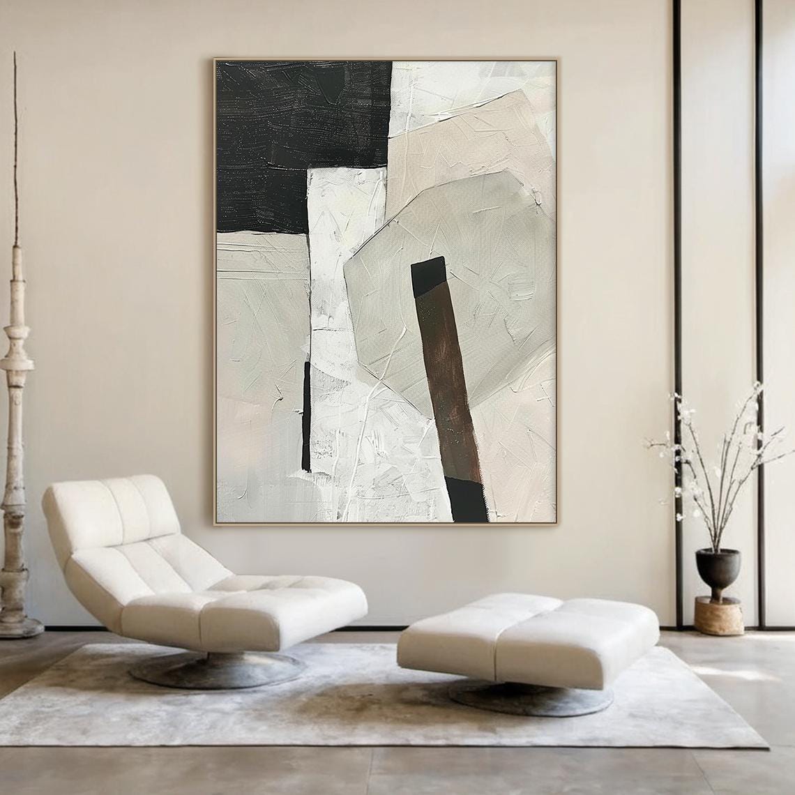White Beige Black Abstract Blocks Wabi Sabi Minimal Modern Wall Art - Image 6