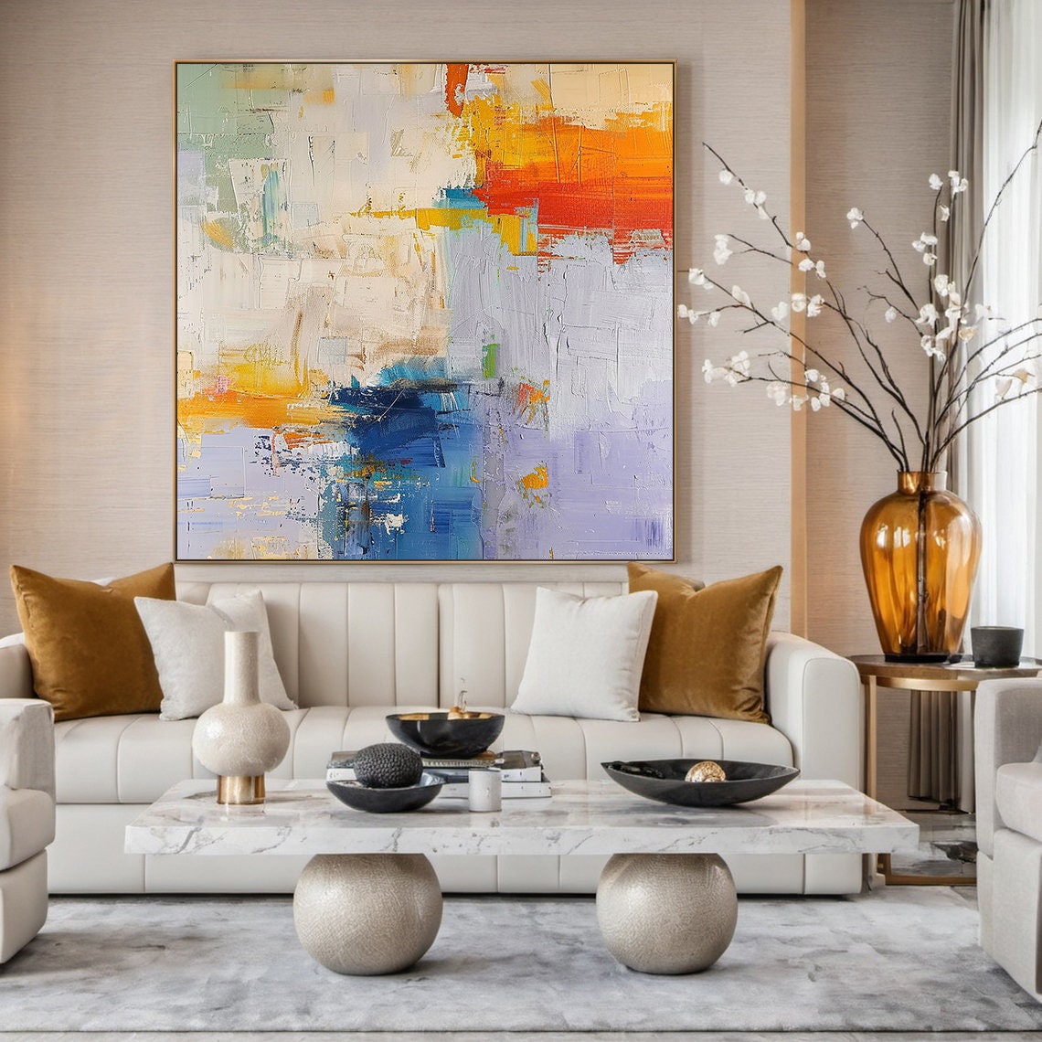 Orange Blue Purple Abstract Impasto Colorful Modern Painted Poster - Image 6