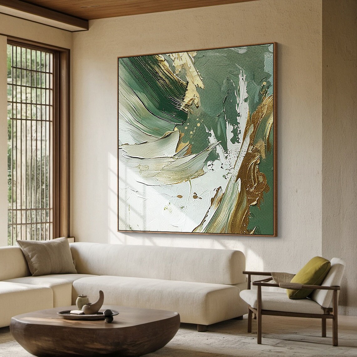Green And White Abstract Painting, Minimalist Art Print - Image 3