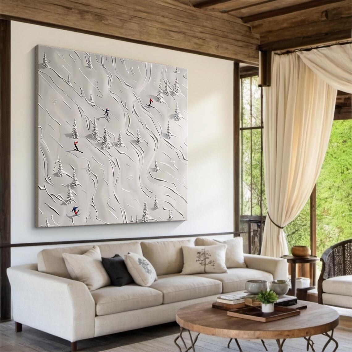 White Ski Oil Painting, Abstract Ski Art Poster - Image 3