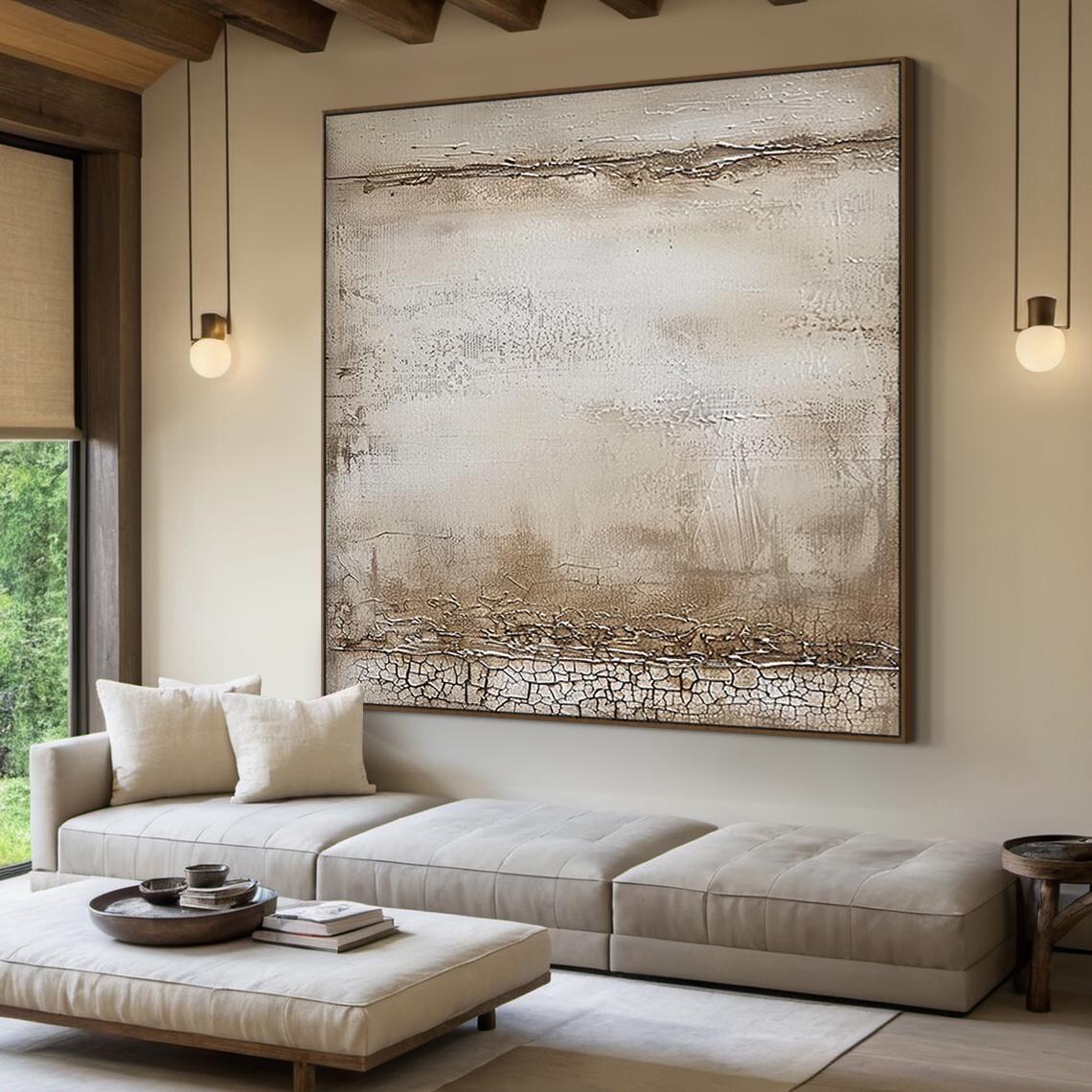 Beige Abstract Oil Painting, Wabi Sabi Art Print - Image 3