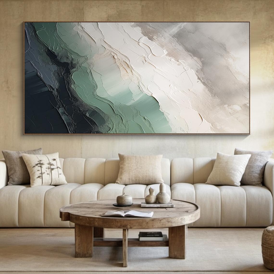 Green and Beige Minimalist Landscape Art Print