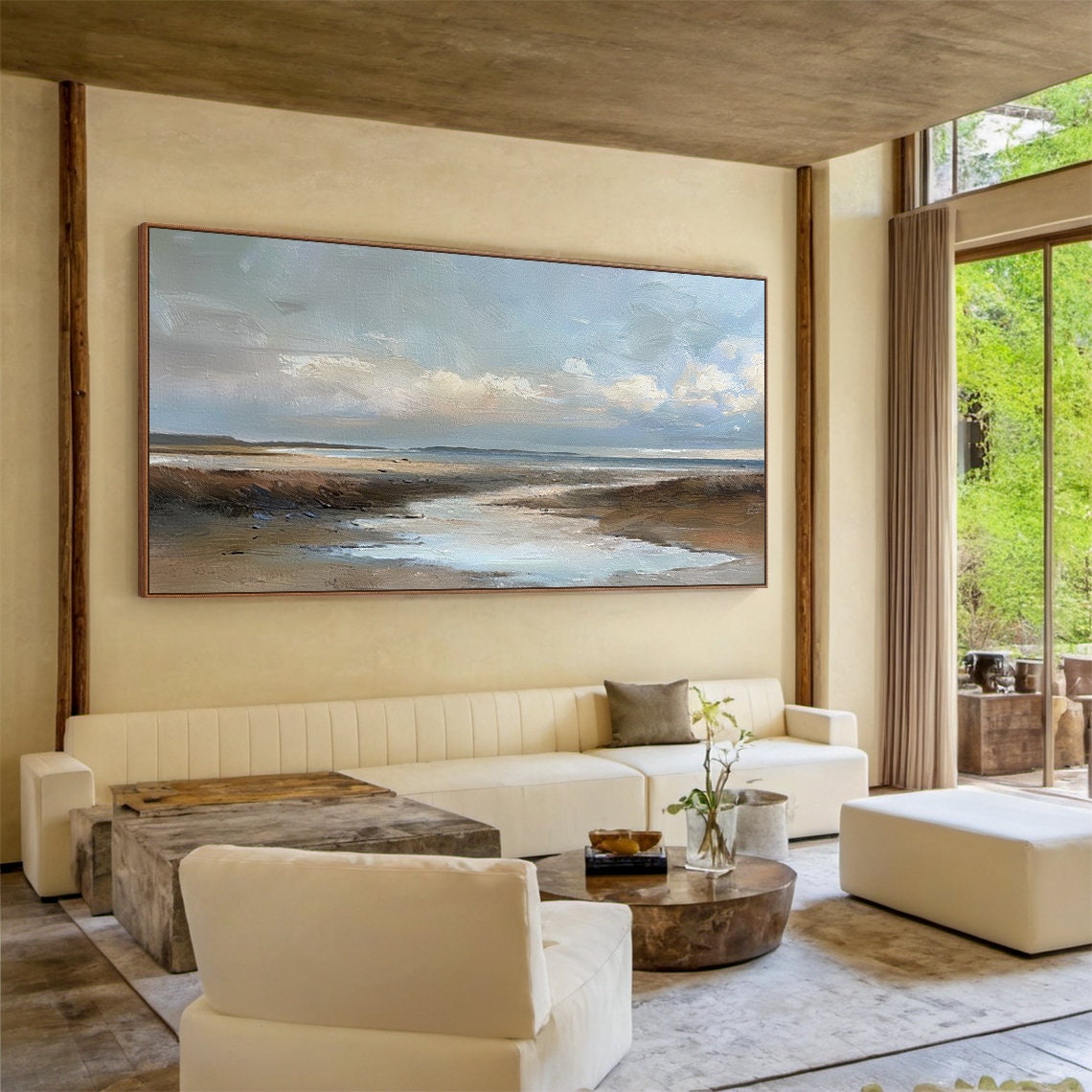 Blue Sky Painting Large Blue Abstract Painting Nature Sky Clouds Landscape Textured Wall Art Living Room Decor - Image 6