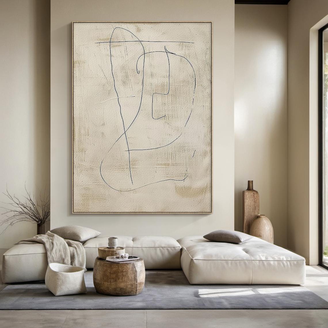 Beige Minimalist Abstract Line Art Textured Canvas Contemporary Poster - Image 5