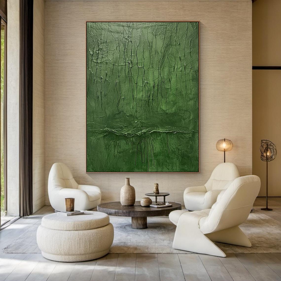 Green Textured Abstract Painting Drip Art Modern Wall Decor Poster - Image 4