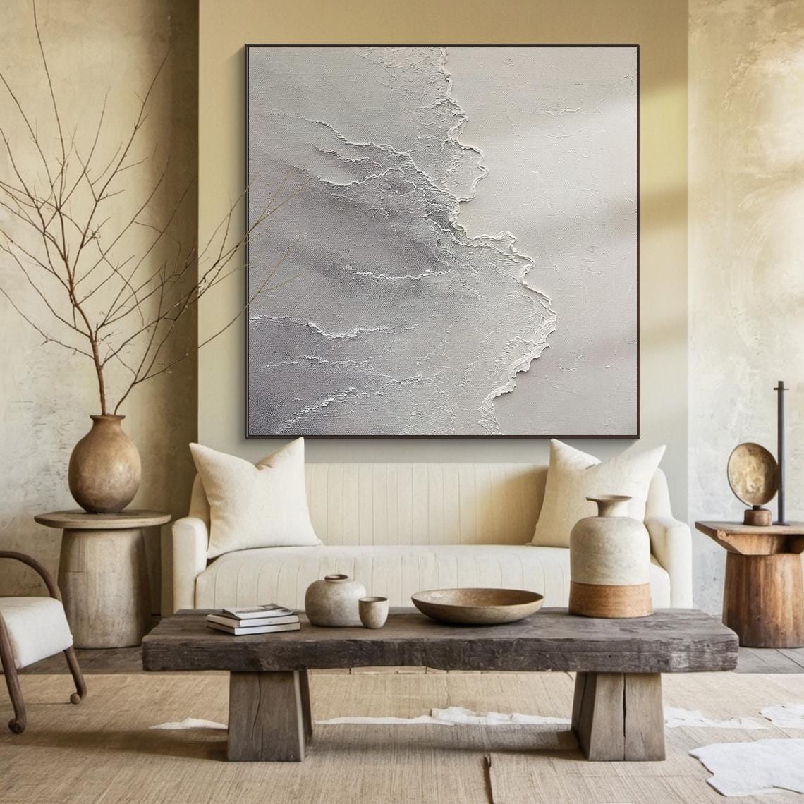 Grey Art Grey Minimalist Texture Painting Large Grey Wall Art Light Beige Abstract Painting Modern Abstract Art Home Decor - Image 3