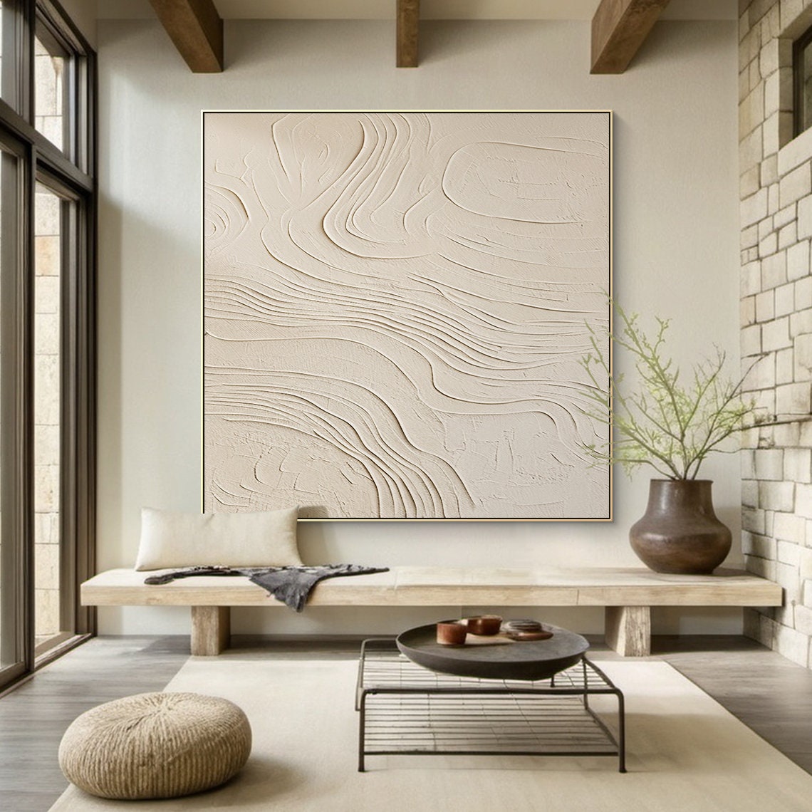 Large Beige Bohemian Abstract Painting Oil Painting Thick Texture Knife Painting Beige Texture Wall Art Wall Decor - Image 4